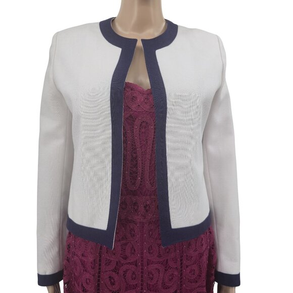Vintage White & Navy Cropped Open Front Blazer By Lilli Ann, Women's Small - Picture 9 of 9